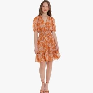 Donna Morgan Bronze and Antique Pink Floral Short Sleeve Mini Dress